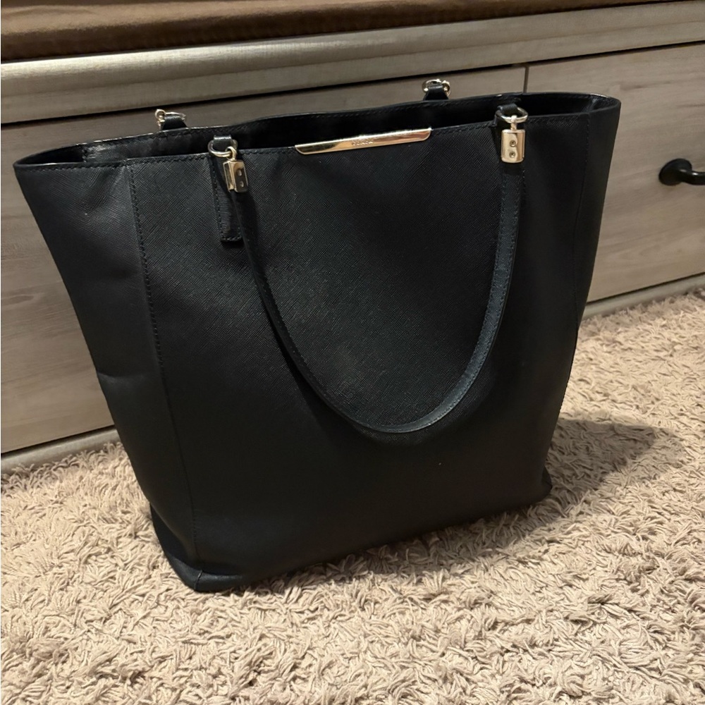 Coach Black Leather Tote with Gold Hardware